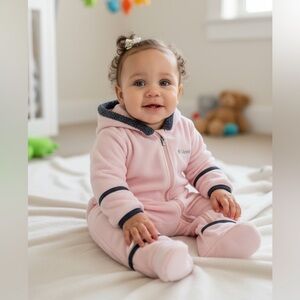 Columbia Baby Fleece Snowsuit Hooded Bare Ears,Hand/Foot Covers Pink 3-6 Months